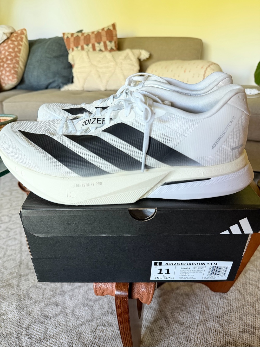 Adidas Adizero Boston 13 Men’s Running Shoes — White/Black